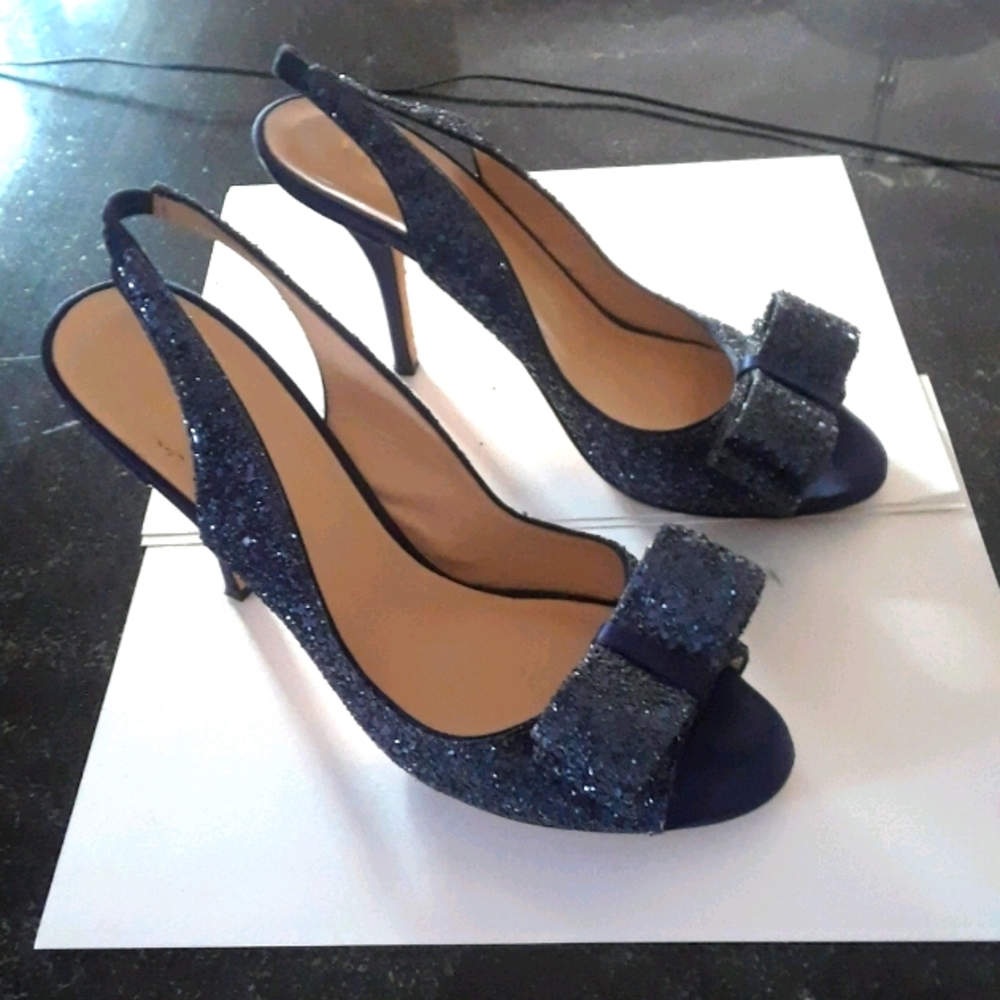 Kate Spade midnite blue glitter slingback heels